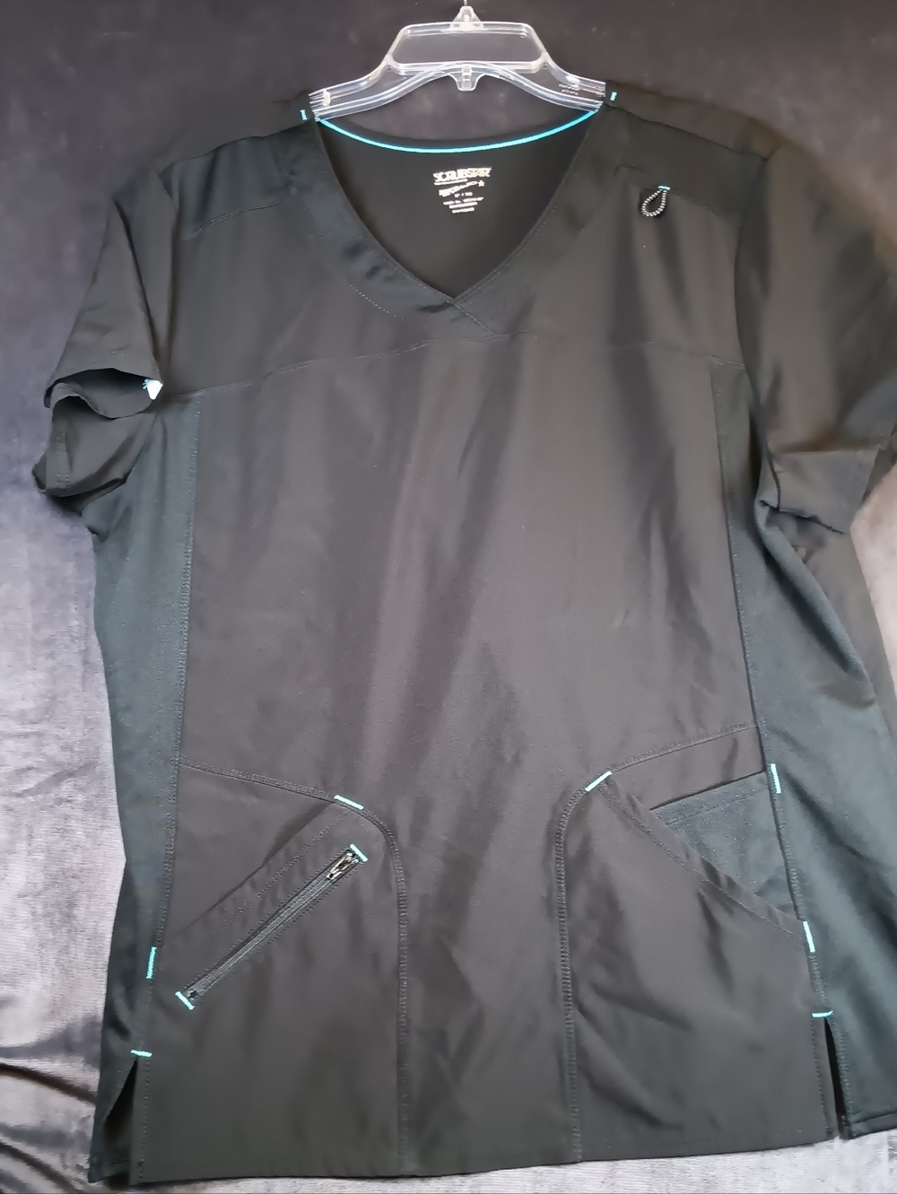 Scrubstar Black V-Neck Utility Shirt Jacket with Teal Trim